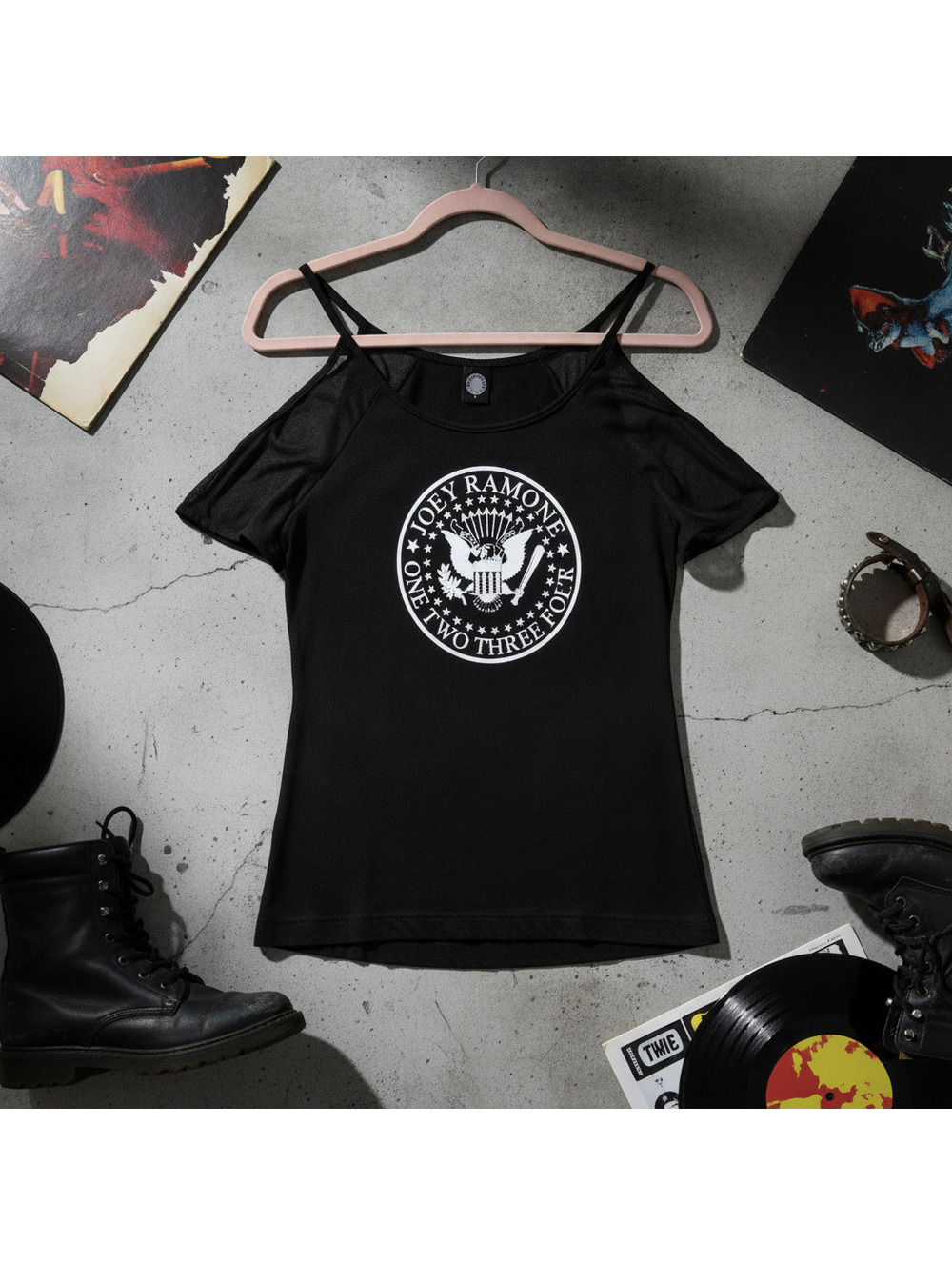 Joey Ramone Off Shoulder Tee Black S/P Women
